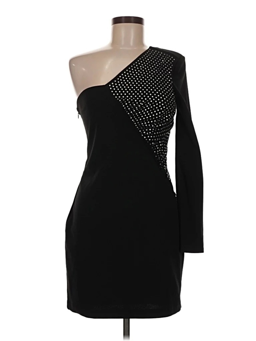 Express Black One-Shoulder Studded Mini Dress